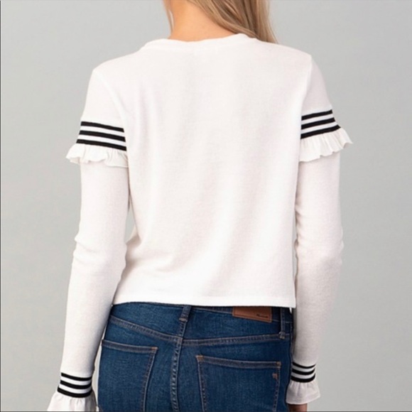 Heart & Hips White/Black Stripped Ruffled Long Sleeve Sweater - Picture 5 of 6